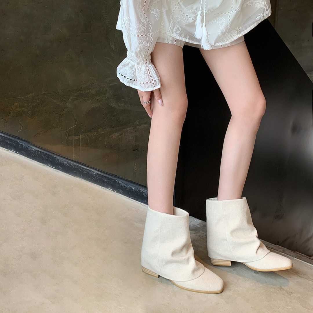CMM Evening Breeze Coarse Heel Western Cowboy Boots Boys Summer New Niche Design Versatile Short Tube Stacked Boots