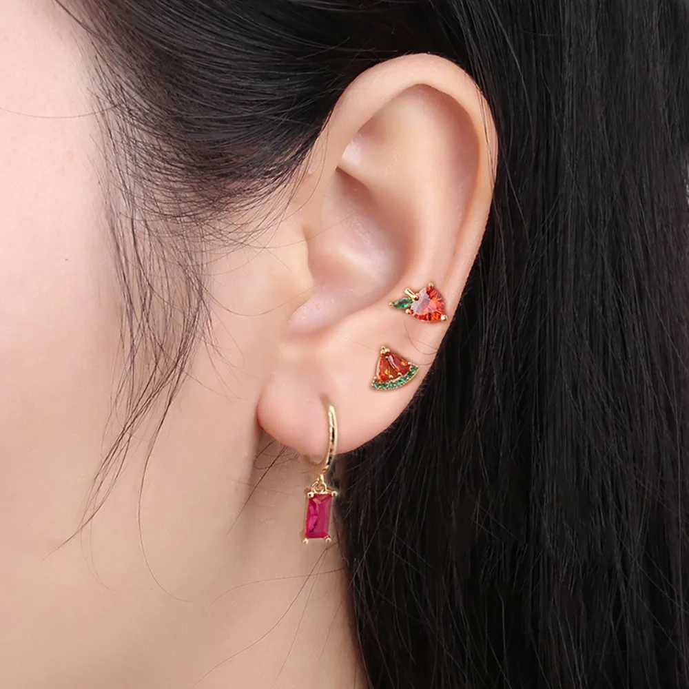 3-piece stainless steel earring set suitable for warm cubic zirconia gold colored square ring earrings perforated jewelry accessories in cardboard box