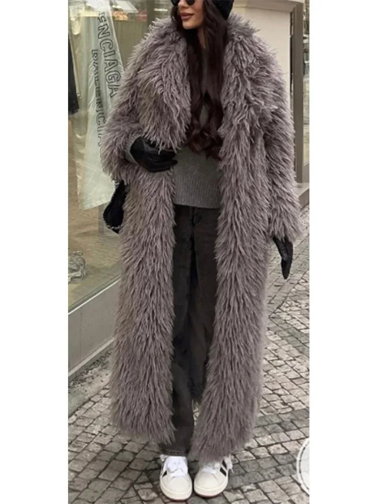 Fashion Long Fluffy Warm Full Sleeves Overcoat Elegant Thicken Faux Fur Coat For Women Fall Winter Female Chic Streetwear 241104