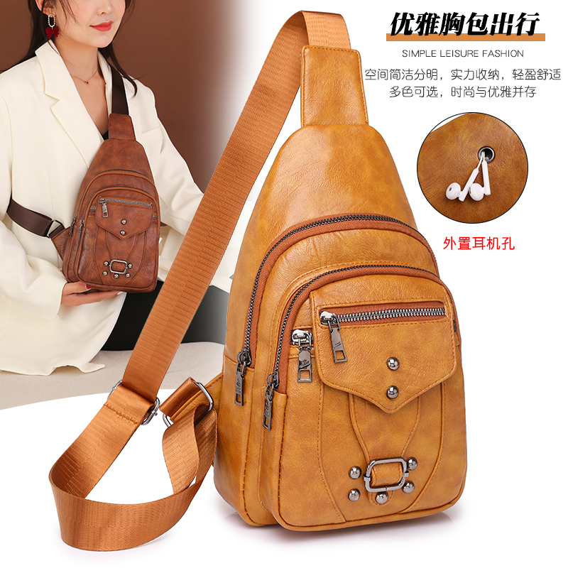 For Newly Wax Skin Women Chest Female Sg Bags Crossbody Waterproof Shoulder Casual Pu Leather Messenger Pack