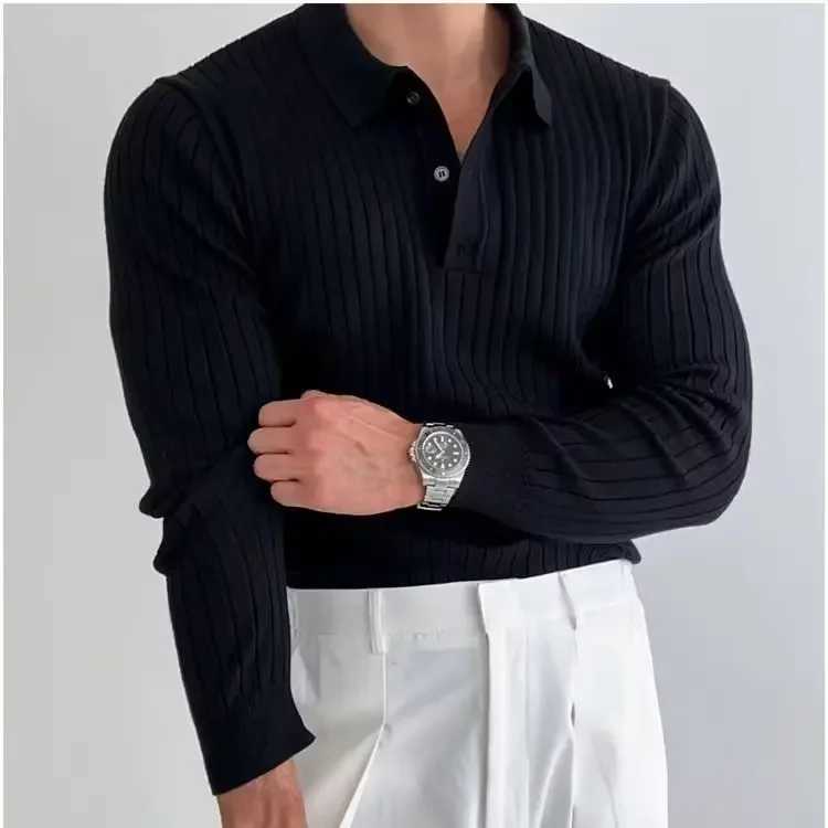 Mens autumn new long Sve knitted top youth fashion casual clothing loose button down sweater W241106