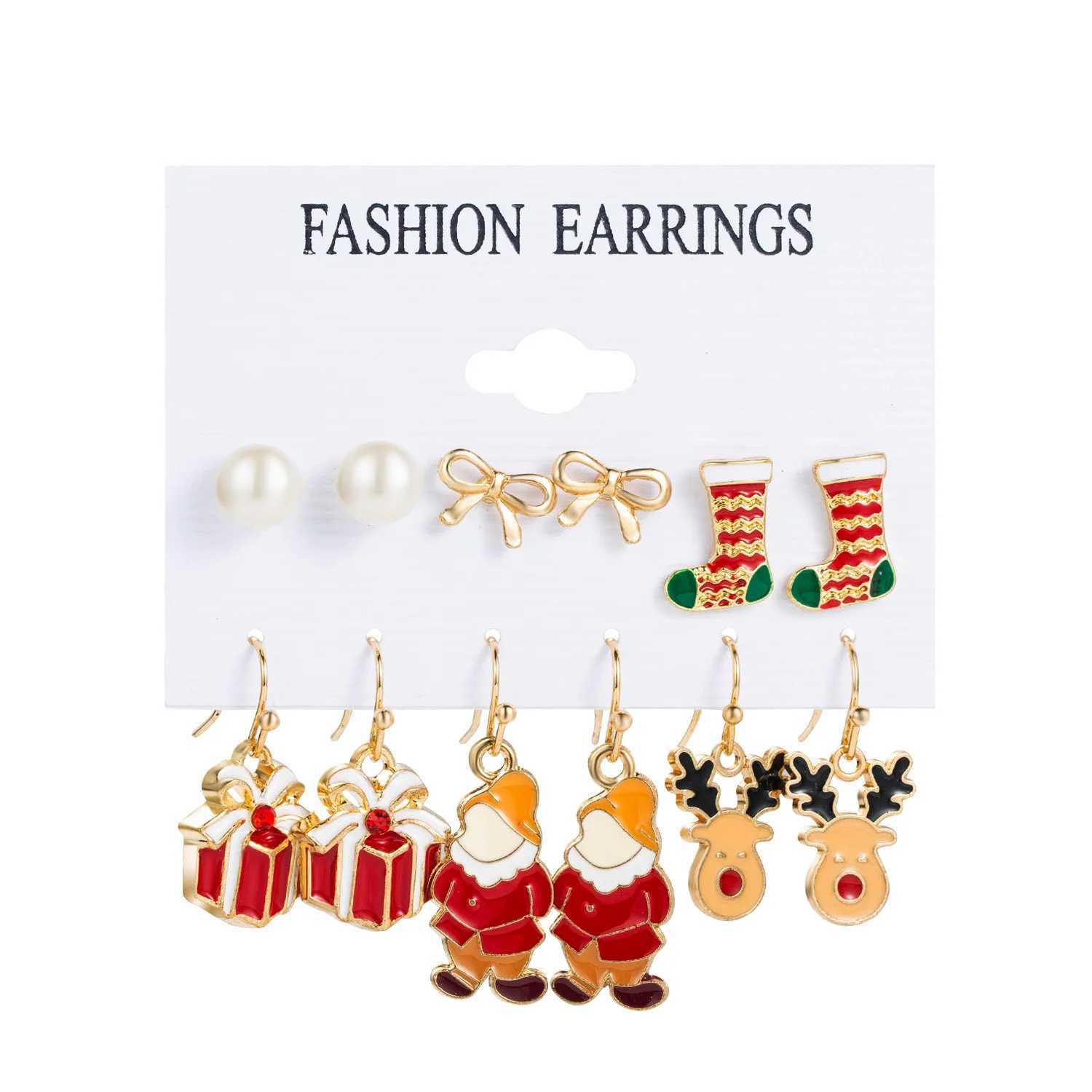 FTCY 6-piece Christmas earring set reindeer Christmas tree snowman moon decoration ring earrings perforated earrings jewelry gifts X241106