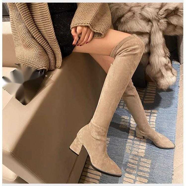 CMM Sheepskin Autumn Winter Long Boots Womens Over the Knee Boots Thick Heel Velvet High Heel Boots Womens High Heel Long Stretch Boots
