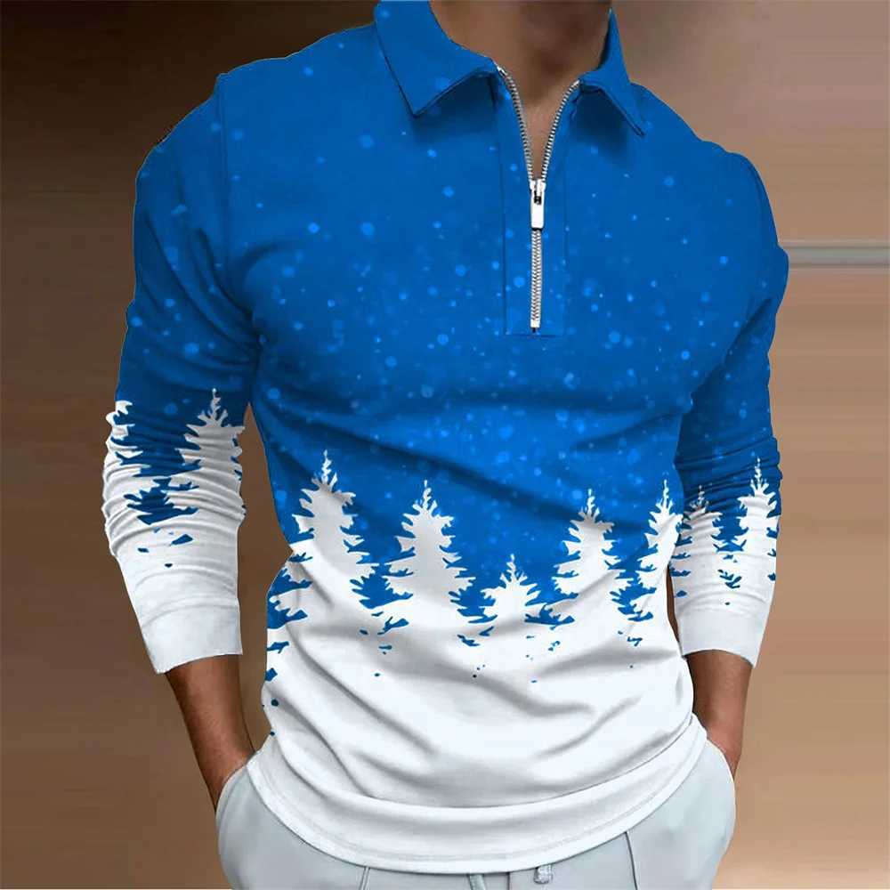 2024 Mens Christmas Collection Printed Casual Bra Collar T-shirt Mens Fashion Long Sleeve Sve Mens Wear W241106