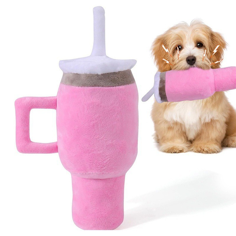 Funny Tumbler with Handle Cup Dog Toys Squeaky Interactive Fluff and Tuff Dog Toy for Small Dogs/Large Dogs