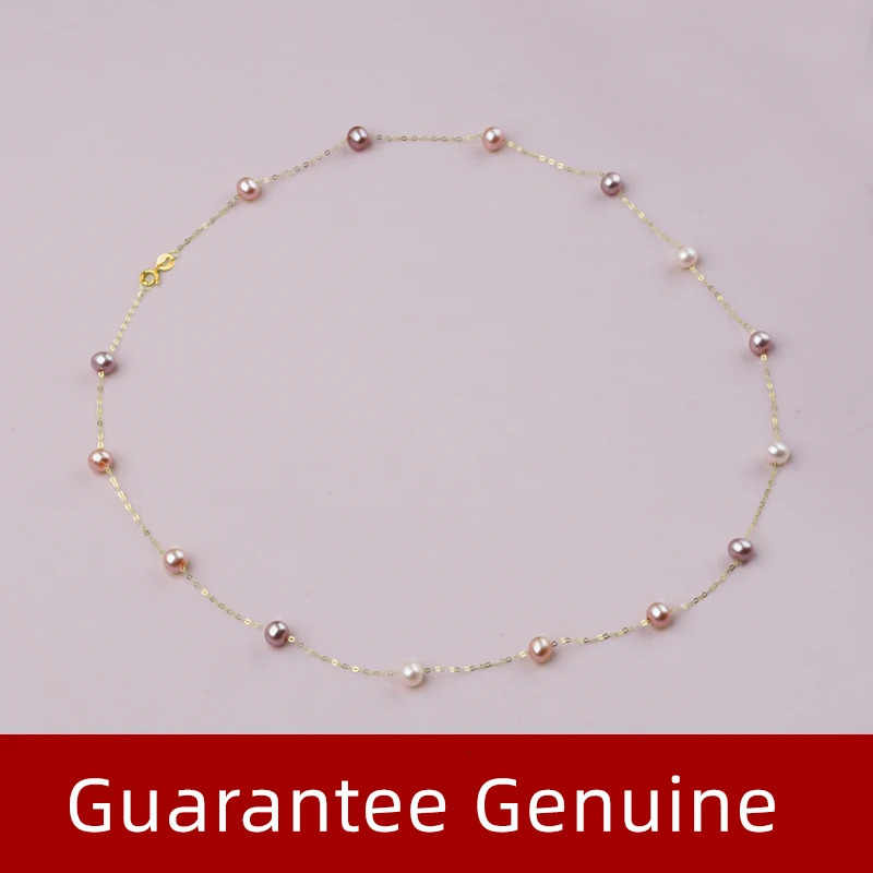 XF800 Real 18K Gold Natural Pearl Necklace Au750 Fine Jewelry Near Round Aniversary Gift for Women Mix Color X321-1 241106