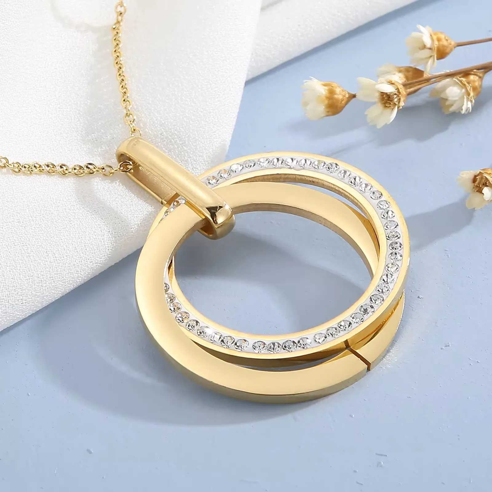 Stainless steel jewelry set used for Wen tricycle pendant necklace earrings Wen fashionable zirconia wedding jewelry set X241106