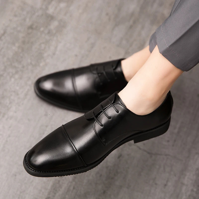 Classic Italian Style Mens Derby Formal Shoes Career Office Leather Shoes Pointy Toe Handmade Business Wedding Dress Shoes Men 241106