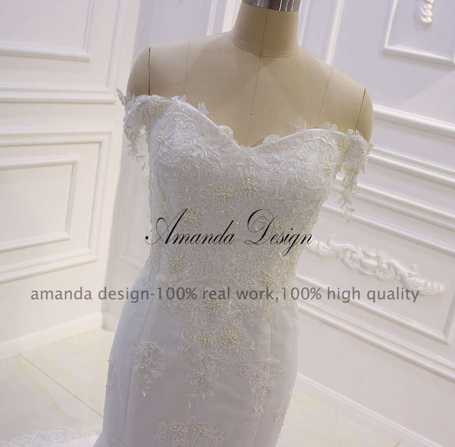 Amanda Design robe de soiree courte Off Shoulder Lace Appliques Wedding Dress with Removable Skirt