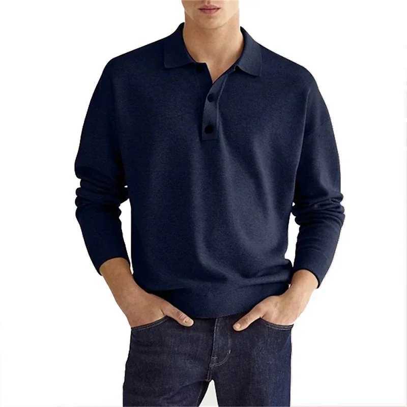 Mens long Sve shirt solid color lapel button office Comter business casual latte fashion sports T-shirt S-3XL W241106
