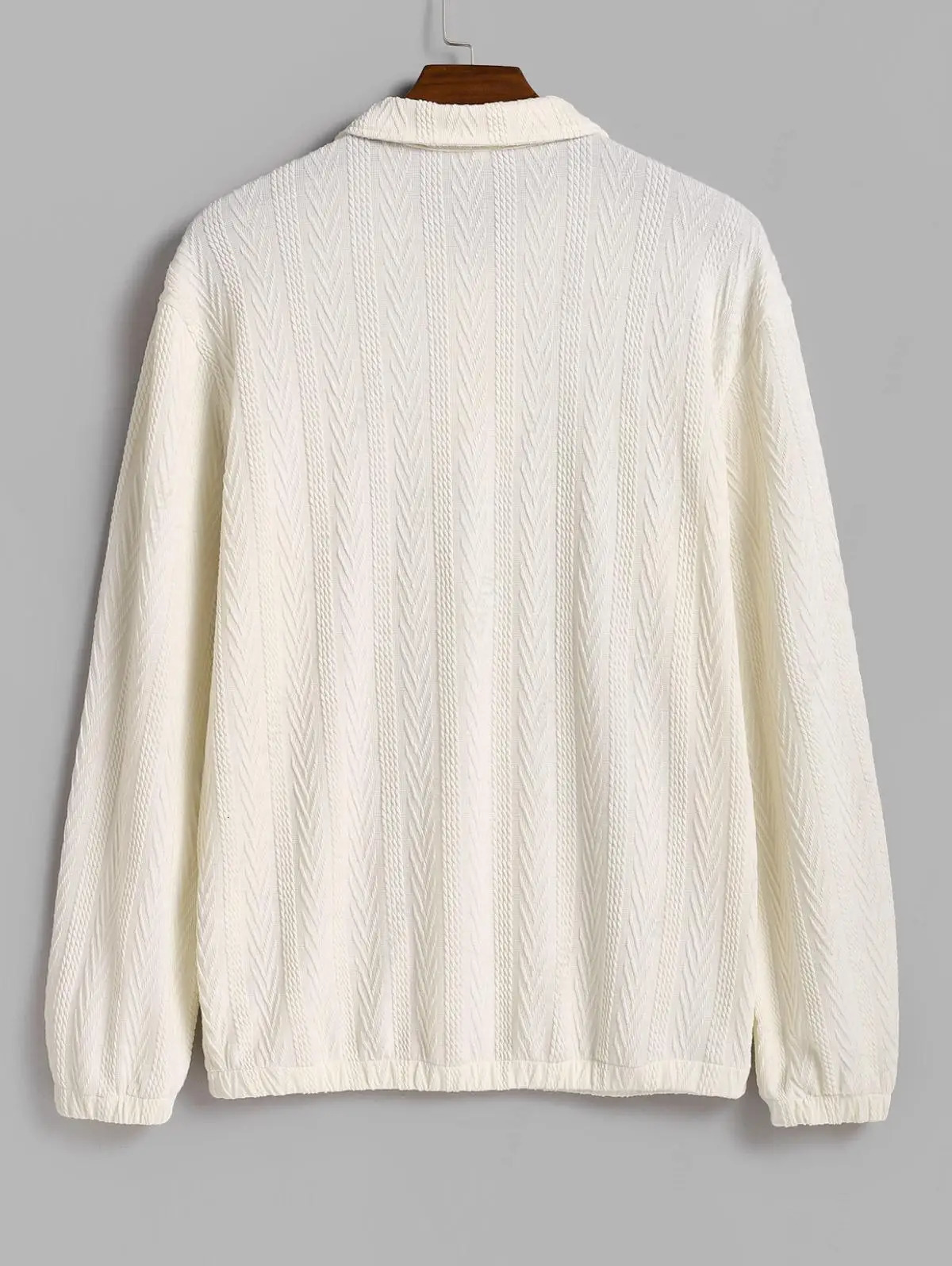 Mens Casual Geometric Textured Half Buttoned Long Sleeve Polo Collar Pullover Sweatshirt 241106