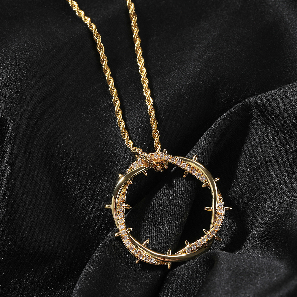 Vintage Thorns Crown Pendant Necklace Women Men 18K Real Gold Plated Jewelry