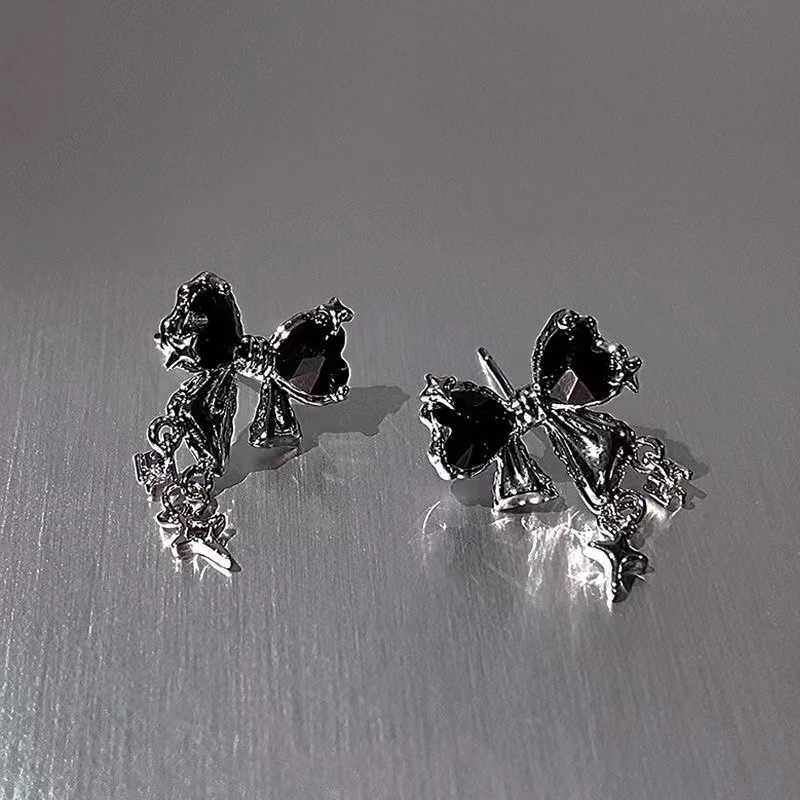 Y2K bow zircon stud earrings used for stylish Korean silver crystal personalized earrings girls party jewelry gifts X241106