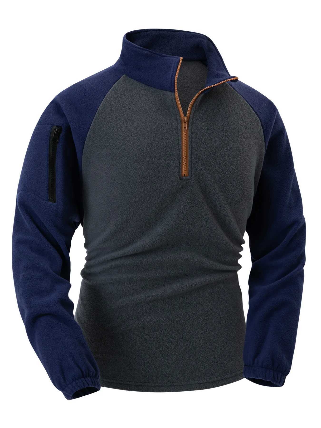 Cross border foreign exchange mens new vertical collar half zipper long SVE arm zipper pocket tactical hoodie towing trailer W241106