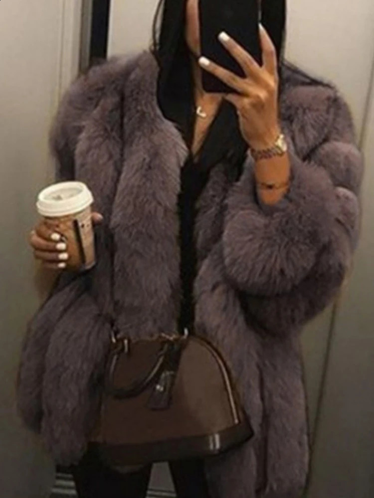Autumn Winter Female Overcoat Korean Fashion Long Faux Fur Jacket Women Coats Loose Casual Warm Sleeve Outerwears 241104