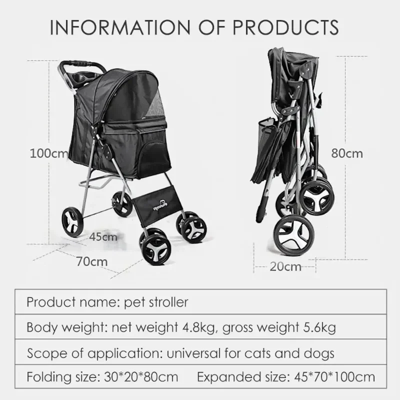 Pet Stroller Lightweight Folding Universal Wheel Cat Dog Travel Breathable Pet Stroller Outdoor Stroller for Small Medium Pets