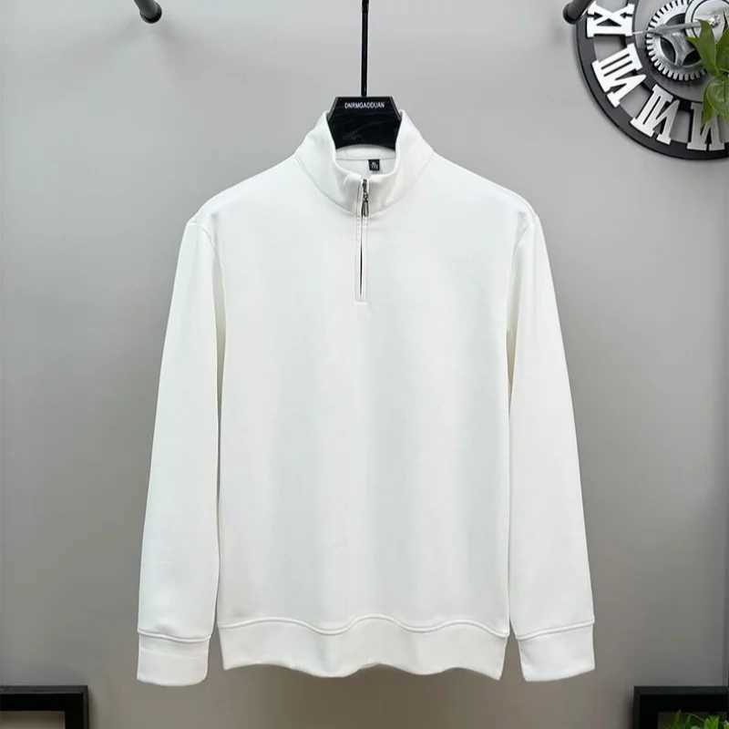 High end brand mens solid color shirt 2024 autumn fashion half zipper long Sve fashion casual stand up collar mens clothing W241106