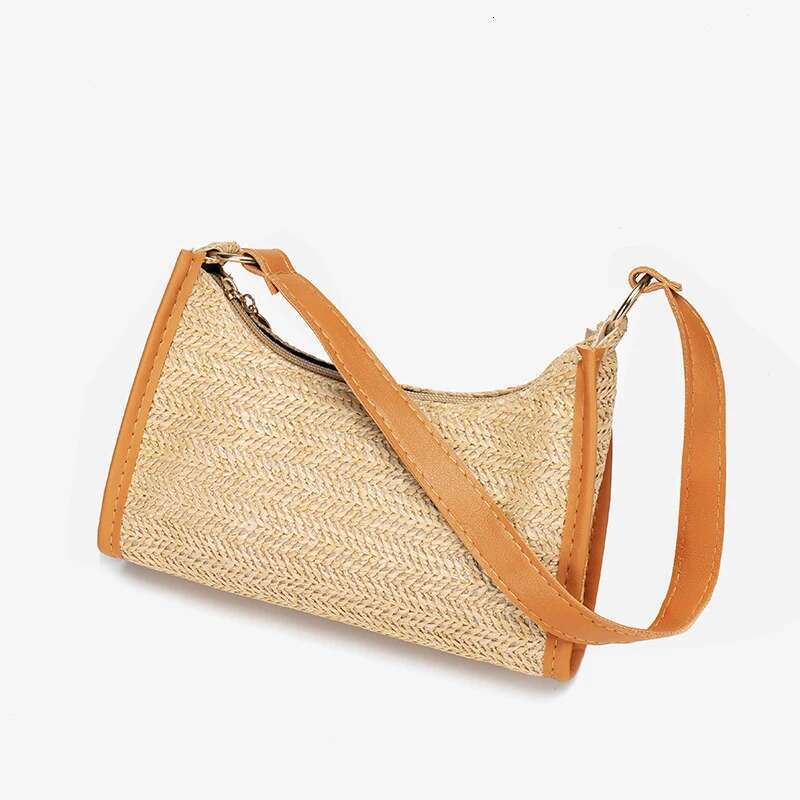 Designer Bag Straw Woven Hand-Held Rice Shoulder Bag, Women's Armpit Bag, New Fashionable Color Blocking Woven Large Capacity Shoulder Bag