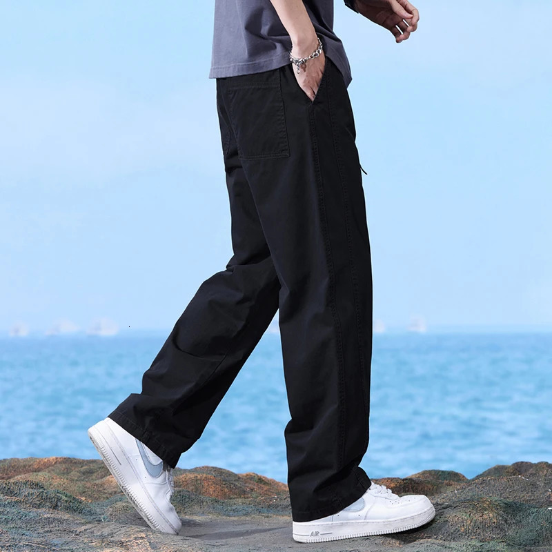 Summer Autumn Loose Wideleg Pants Joggers Men Thin Straight Tube Cotton Sweatpants Sport Streetwear 241104