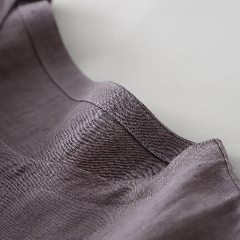 Cotton and Linen Solid Color Round Neck Shortsleeved dress Womens Summer Koreanstyle Retro Artistic Elegant Loose Laceup 240329
