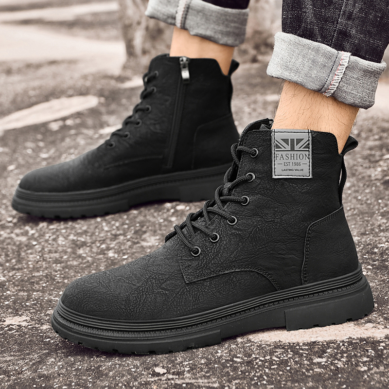 2025 New Genuine Leather Men's Winter Designer Warm Deert Men's Plush Snow Large Ankle Boots Outdoor Leisure Work High Top Shoes