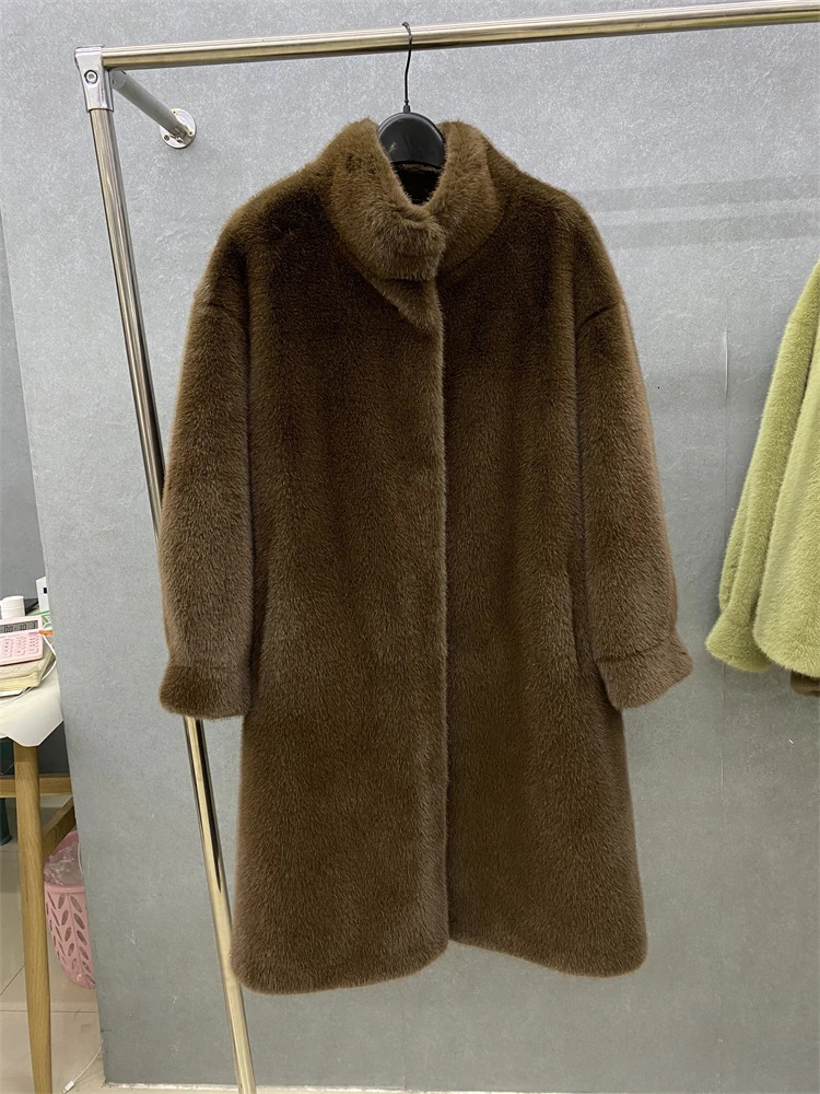 fur coat for womens winter integrated mid length mink faux 241104