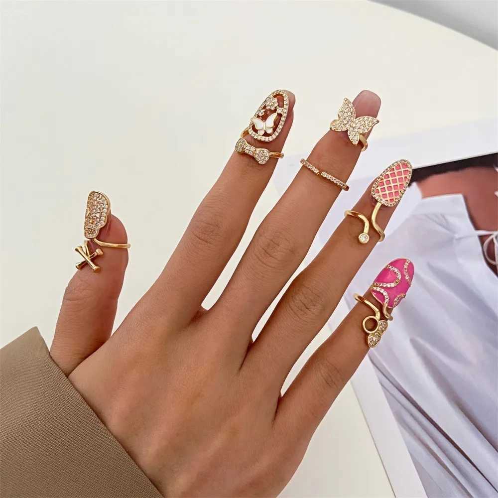 Fashionable Wens Crystal Nail Cover Ring Luxury Zircon Handle Fingertip Combined with Fake Nail Ring Wens Jewelry Gift X241106