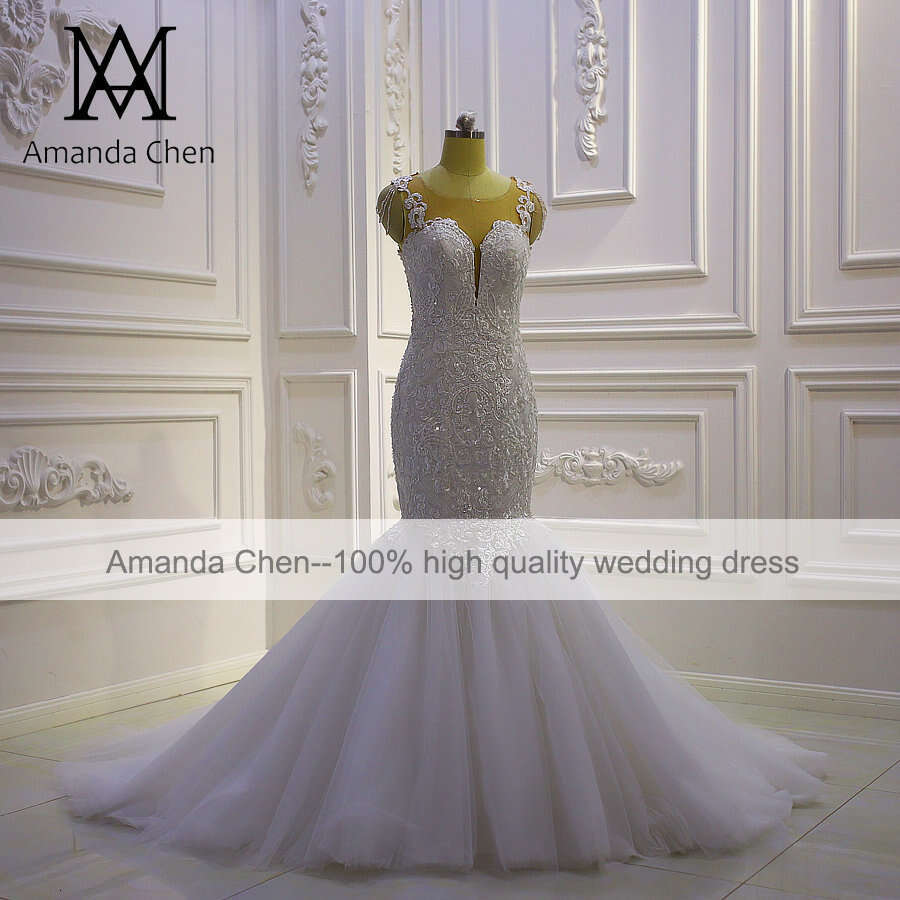Lace Applique Mermaid Backless Wedding Dress