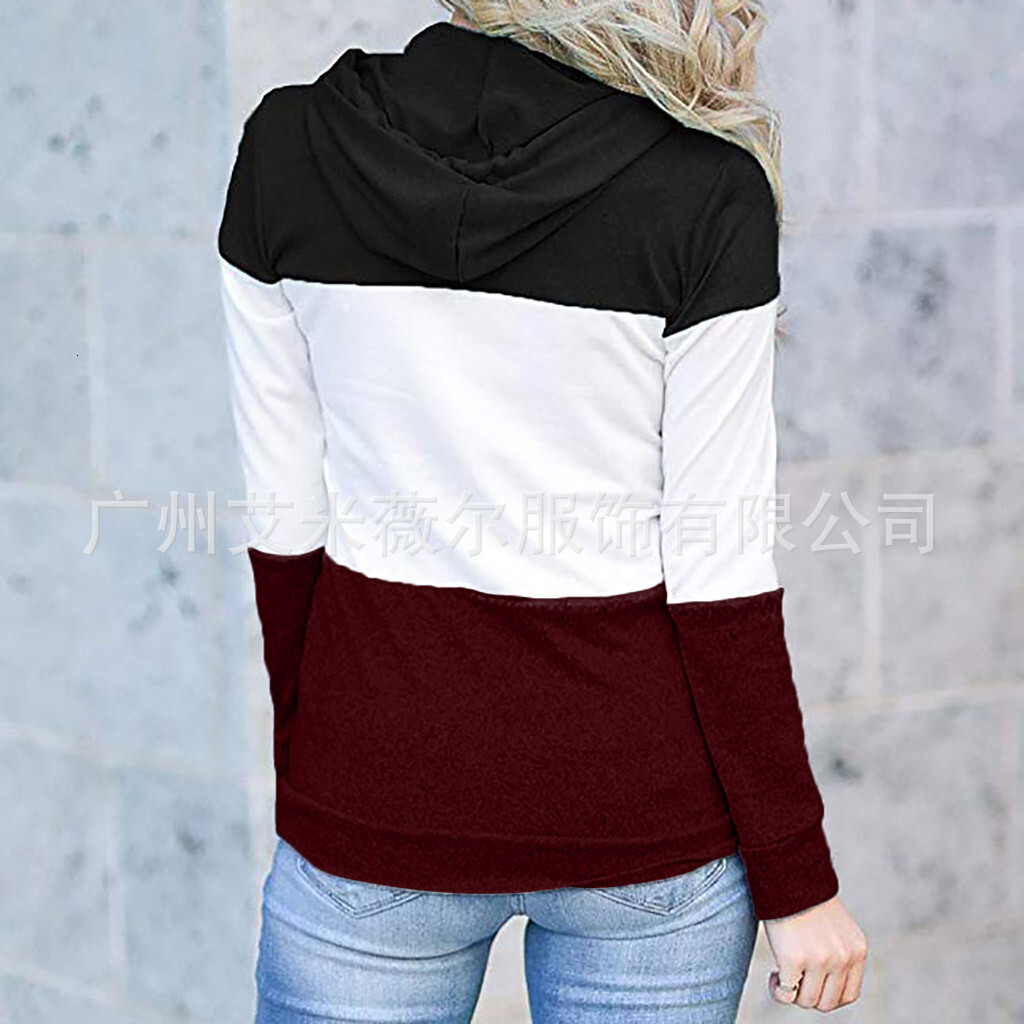 New designer autumn and winter fashion lace up hooded patchwork comparison women's hooded sweatshirt