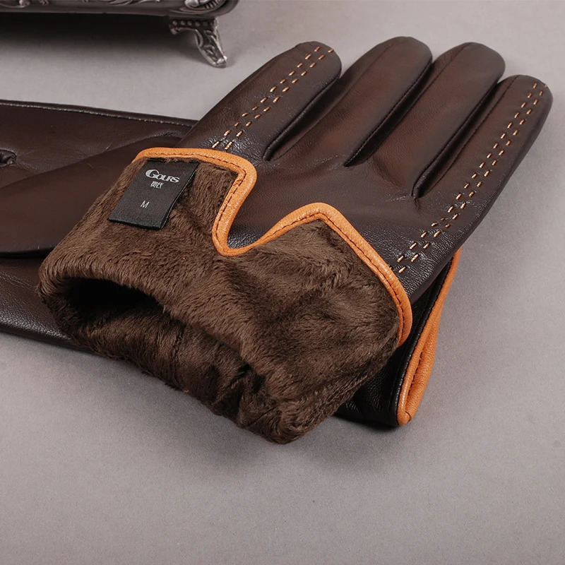 Gours Winter Mens Leather Gloves Touchscreen Gloves Fashion Warm Black Gloves Goatkin Gloves GSM012 241106