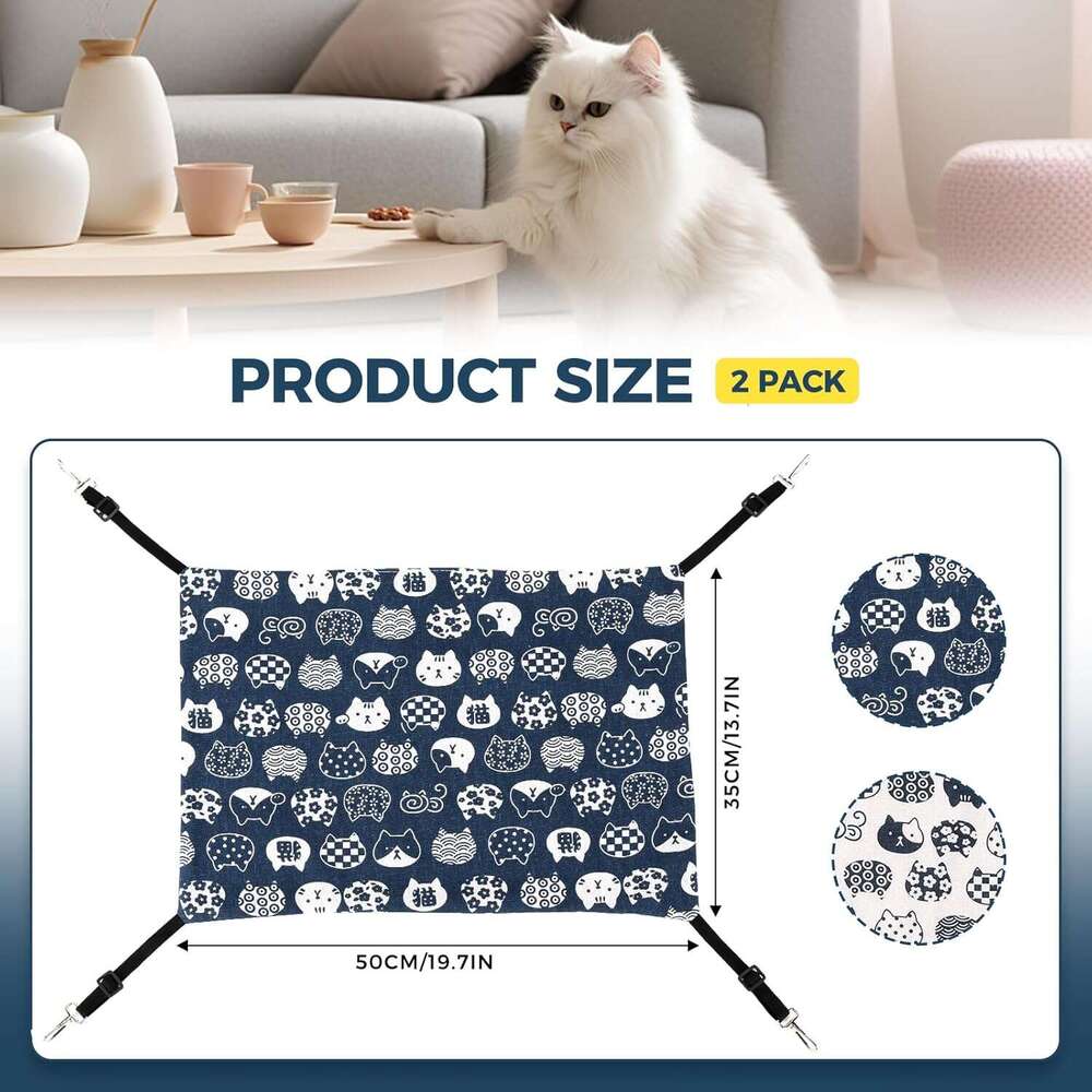 k Cat Cage Hanging,Reversible Pet Bed Adjustable,Soft Sleeping Hammock for Cats,Ferret,Puppy,Rabbits,Small Animal (M, CAT)