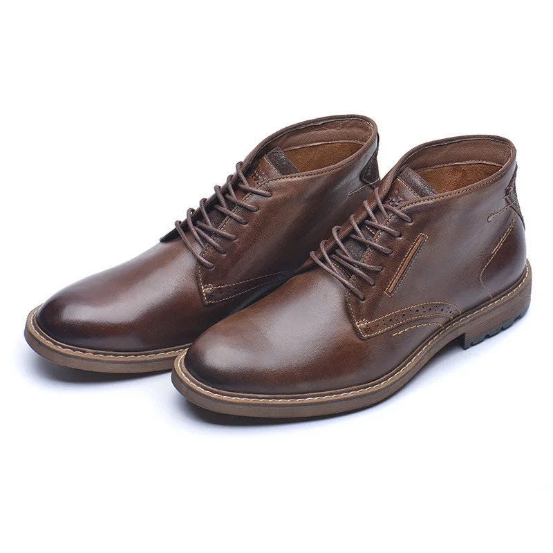 The first layer of cowhide leather boots high-top mens shoes autumn American British retro leather boots men large size shoes 241106