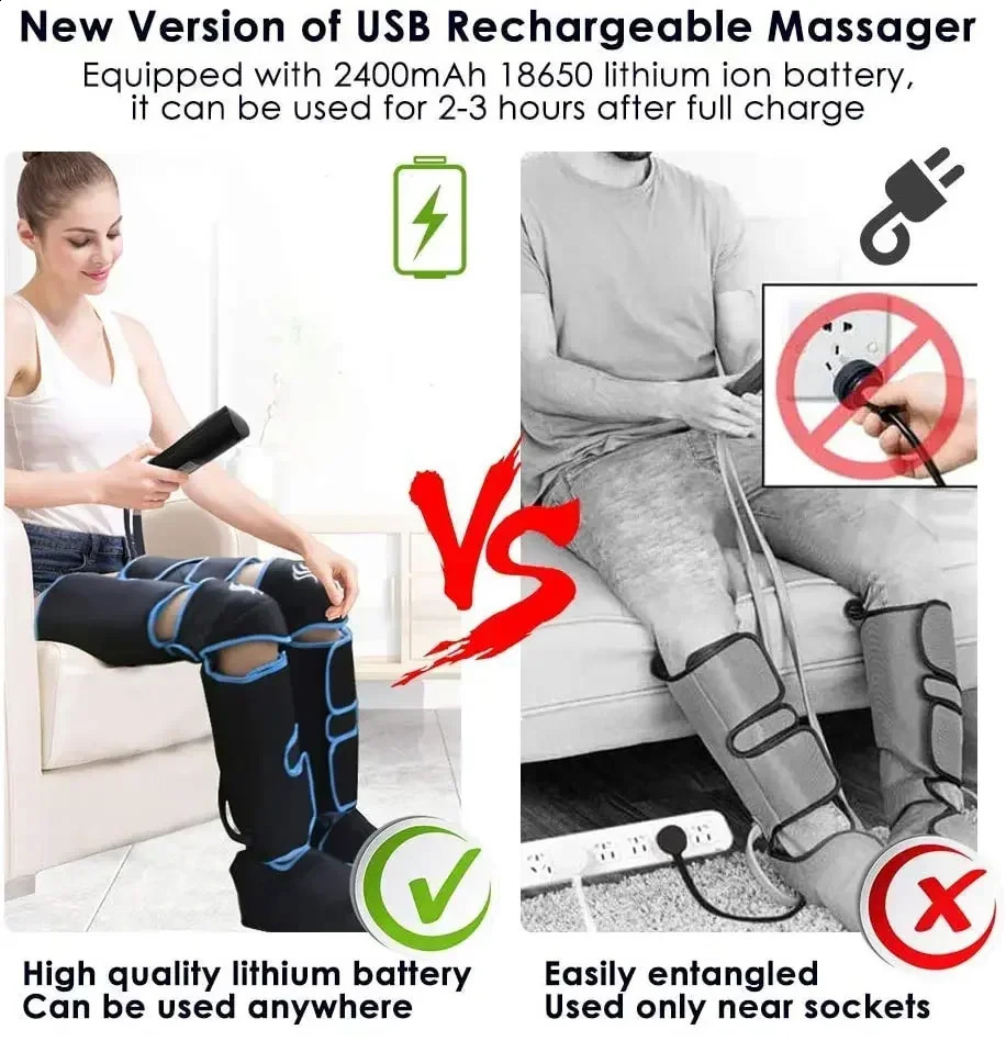 Leg massager compression calf massager muscle pain relief boot device with handheld knee heat controller 241105