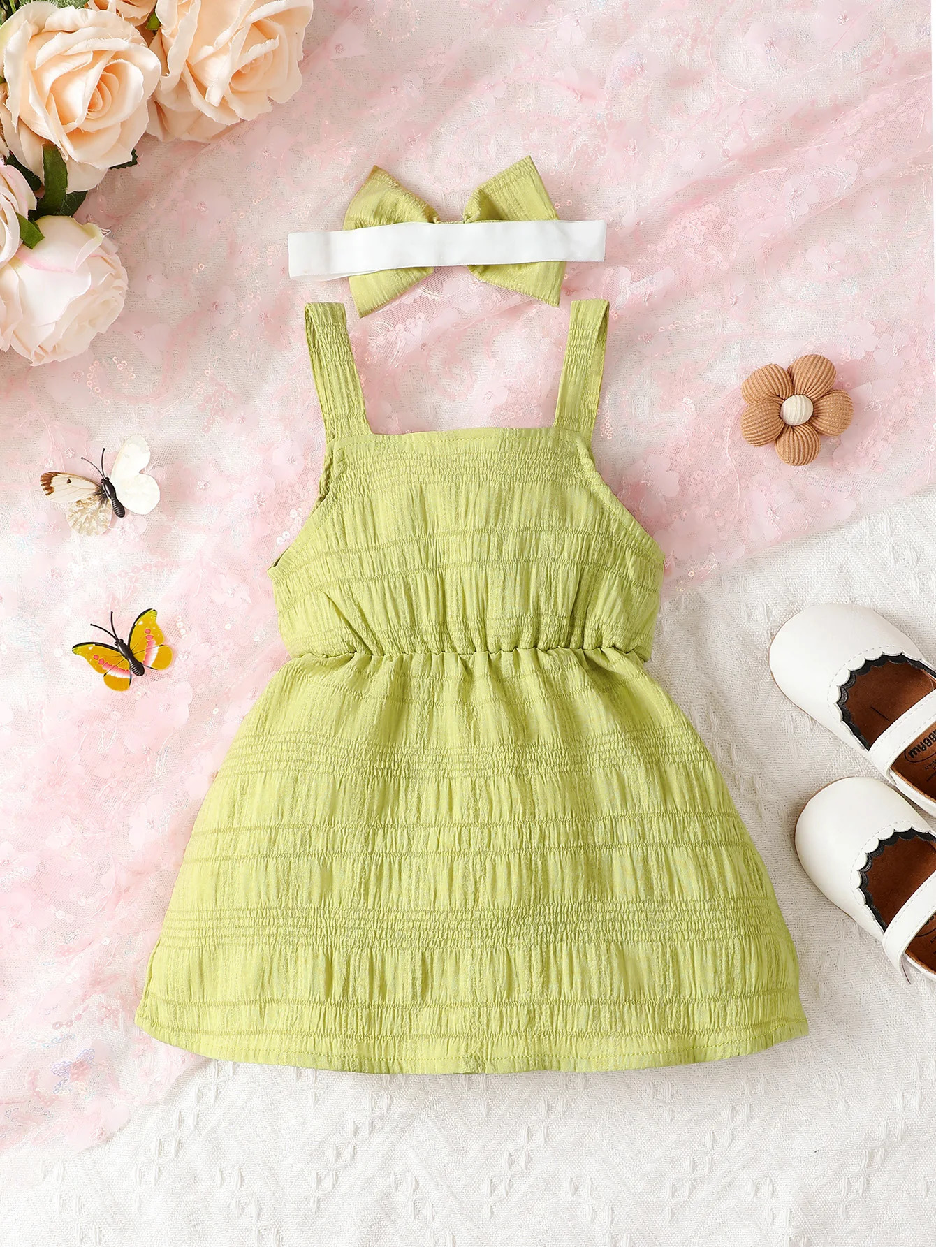 Toddler Summer Baby Girls Dress Green Sling Bow Hollow Dresses Elegant Infant Fashion Girl Party Princess 240322