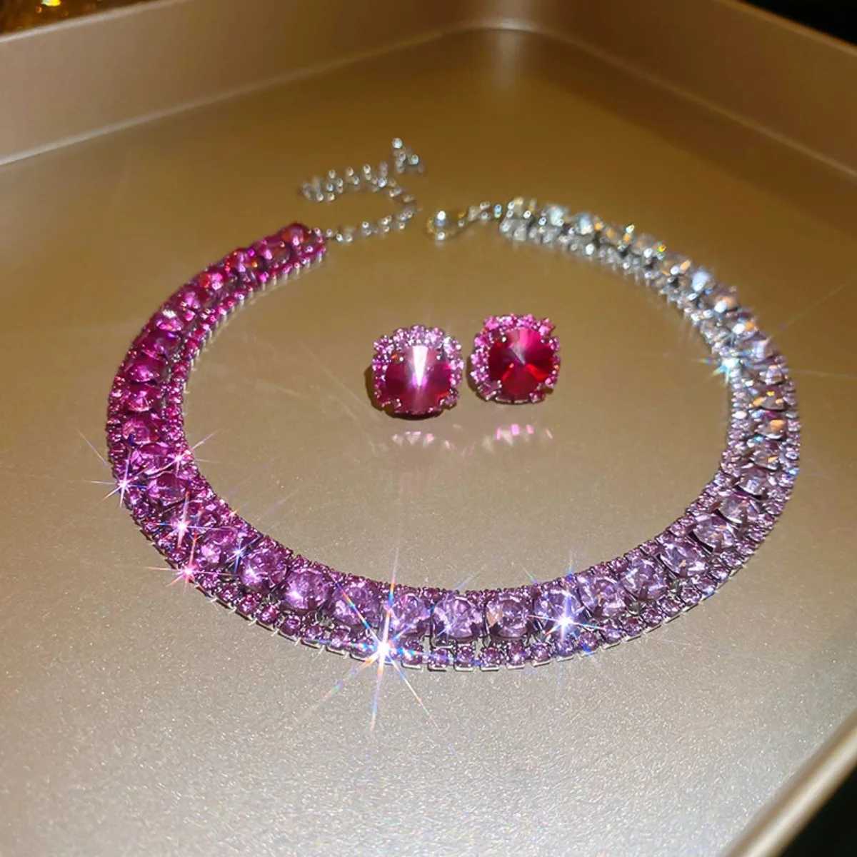 Jewelry Three Piece Set Korean Edition Accessories Fashion Crystal Zircon Personalized Customization Necklace Earrings Luxury Set X241106