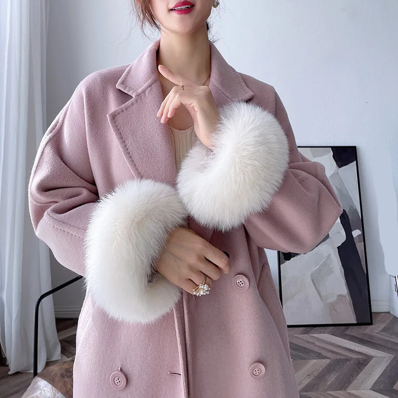 100% real fox fur cuffs winter natural warmth wristband ring womens coat decoration fox fur sleeves bracelet fashionable arm warmth gloves 241106