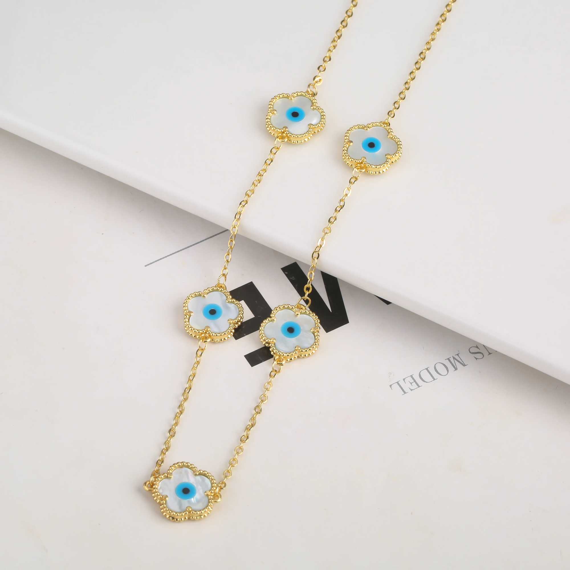 New Shell Natural Stone Flower Eye Bracelet Necklace Earrings Jewelry Set High Quality Creative Luxury Wens Hip Hop Style X241106