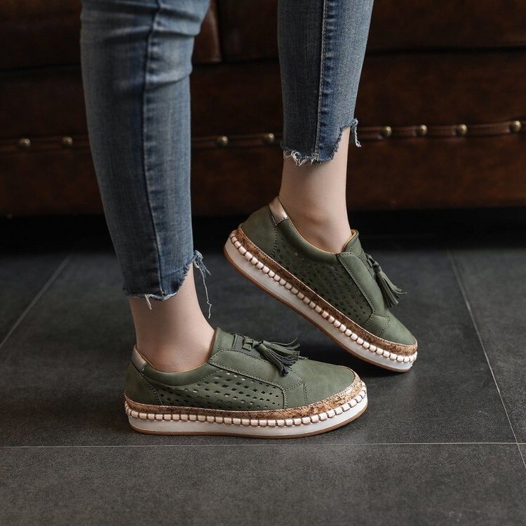 Large size new casual single shoes women's shoes hollow out one foot pedal tassel low cut daily round toe lazy shoes