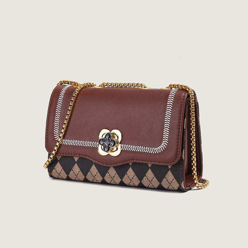 Hong Kong Trendy Lucky Flower Small Fragrant Style Lingge Bag Versatile Women's Designer Single Shoulder Crossbody Bag