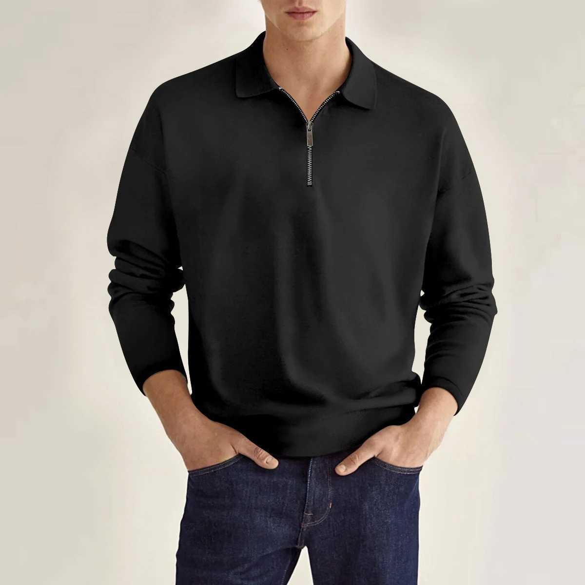 Spring and Autumn Classic Mens Daily Casual Preparatory Style Solid Color Zipper Decoration Loose Collar Long Sved Shirt W241106