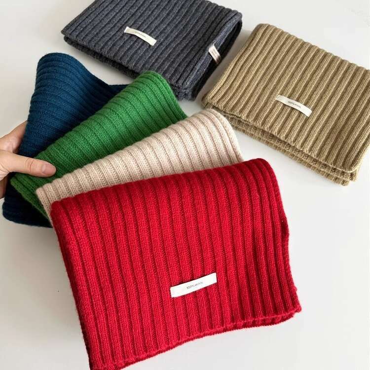 100% wool women in autumn and winter, thickened Korean version, versatile for couples, knitted warm, solid color fabric, labeled yarn scarf