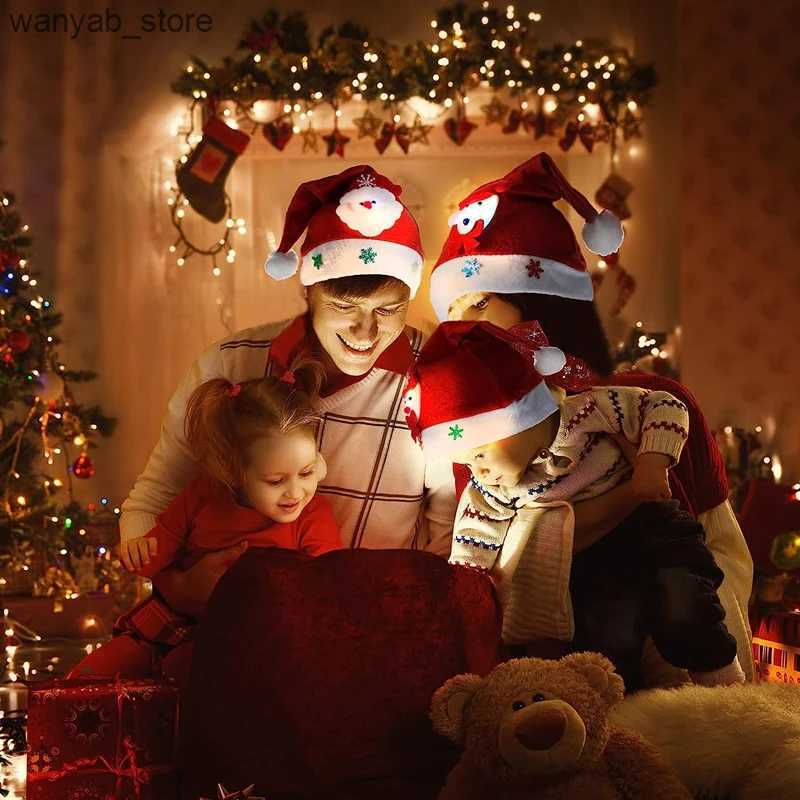 Wide Brim Hats Bucket Hats New 3/1PC Christmas Hat With Led Light Christmas Santa Cap for Kids Children Adult Gift for New Year 2025 Christmas Decorat