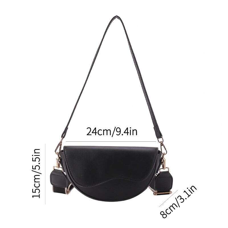 Designer Bag Women Vintage Solid Color Flap Small Saddle Shoulder Underarm Bag Fashion PU Leather Wide Strap Crossbody Bag e5a