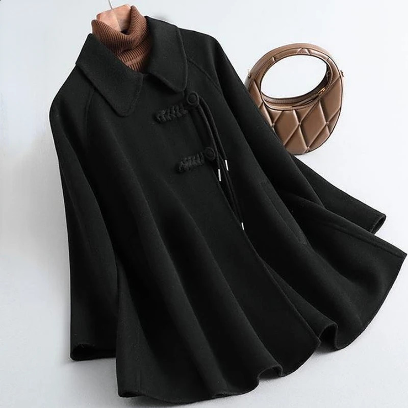 Blends Wool Coat Temper High Street Personal Chinese Style Aesthetics Fashion Ladies Baggy S4XL Elegant Clothes 241105