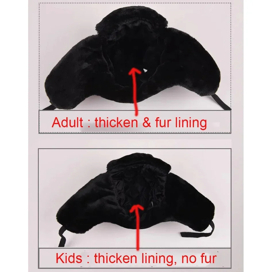 Boys Winter Hat Red Star Label Pilot Ski Bomber Hat Parents Children Hunter Earrings Black Russian Hat Fluffy Faux Artificial Fur 241106