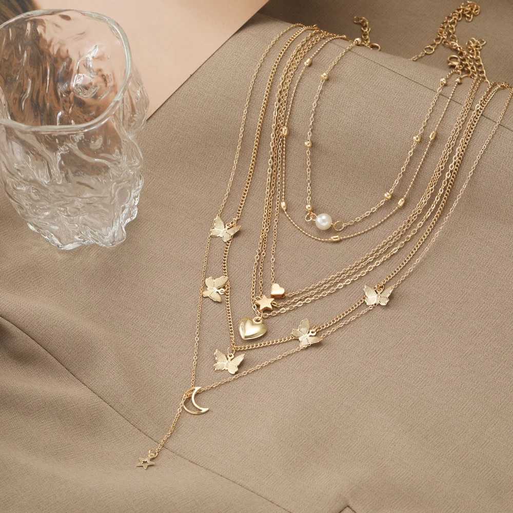 6-piece necklace set with creative simplicity and fashion moon and star shaped necklace jewelry girls gift X241106