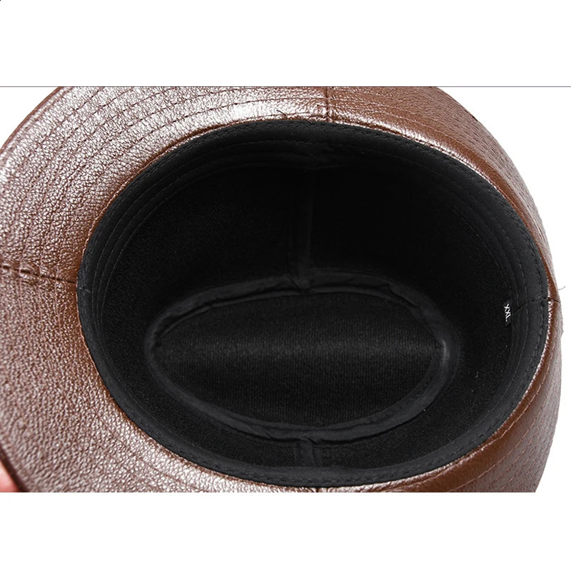 2024 Mens High Quality Genuine Leather Cowboy Leather Fedora Gentleman Cowboy Leather Short Brim Black/Brown Top Hat Mens Display 241105