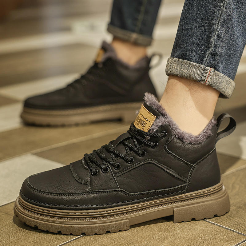 2025 Classic Men's Winter Designer Casual Leather Men's Fur Plush Snow Warm Outdoor Ankle Boots Men's New Club Men's Shoes