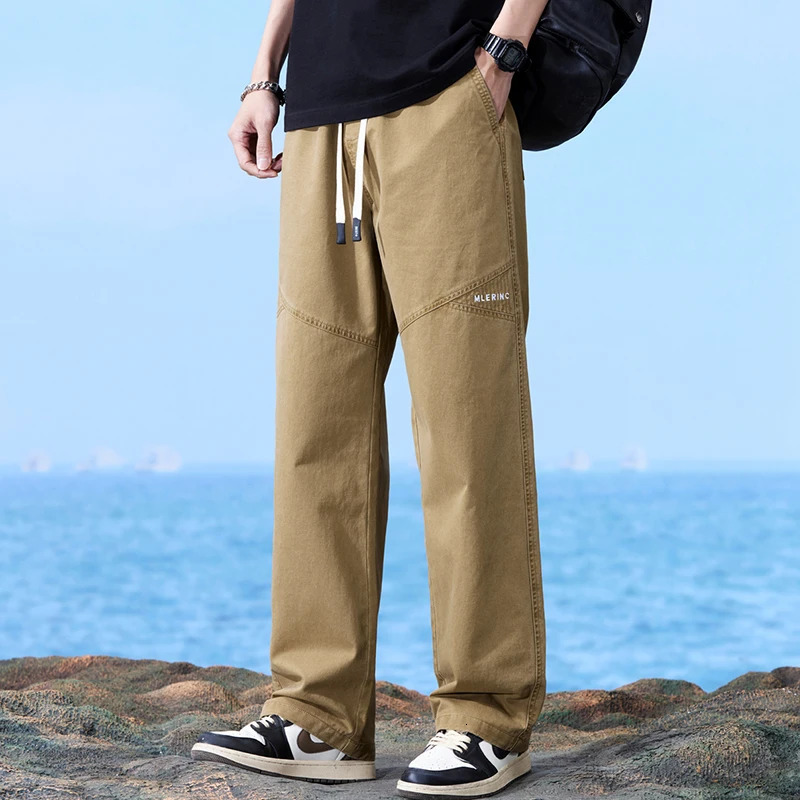 Summer Autumn Cotton Casual Cargo Pants Thin Straight Tube Loose Wideleg Leisure Trousers Men 241104