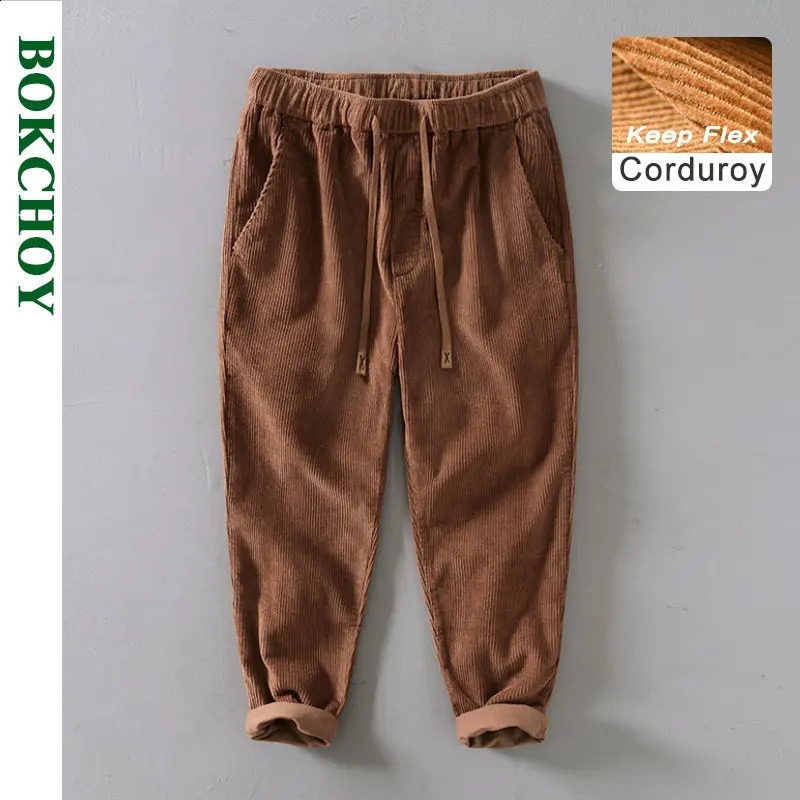 Autumn Winter Vintage Corduroy Straight Leg Pants 100% Cotton Men Embroidered Young Baggy Suede Trousers BL8235 241104